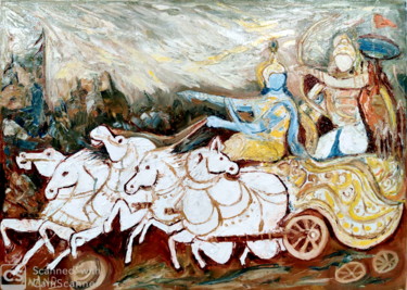 Pintura titulada "THE DIVINE CHARIOT" por Anandswaroop Manchiraju, Obra de arte original, Oleo
