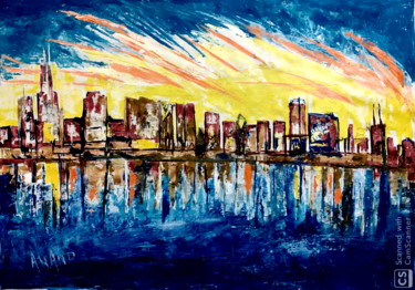 Painting titled "CHICAGO SKY LINE" by Anandswaroop Manchiraju, Original Artwork, Acrylic