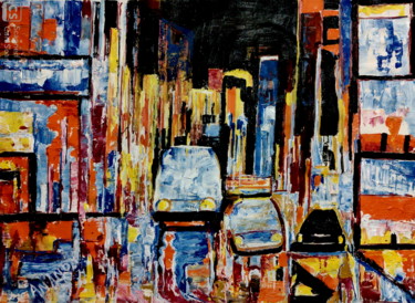 Painting titled "A BUSY STREET OF NE…" by Anandswaroop Manchiraju, Original Artwork, Acrylic