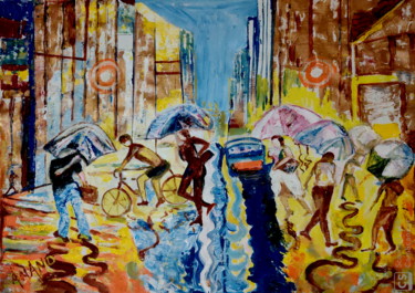 Painting titled "A RAINY DAY IN NEW…" by Anandswaroop Manchiraju, Original Artwork, Acrylic