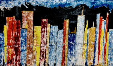 Painting titled "GLITTERING CITY" by Anandswaroop Manchiraju, Original Artwork, Acrylic