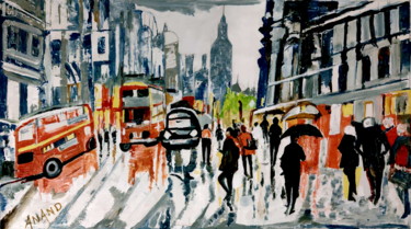 Painting titled "A RAINY DAY IN PARIS" by Anandswaroop Manchiraju, Original Artwork, Acrylic