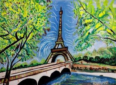 Painting titled "A DAY IN PARIS" by Anandswaroop Manchiraju, Original Artwork, Acrylic