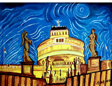 Картина под названием "Castel Sant'Angelo" - Anandswaroop Manchiraju, Подлинное произведение искусства, Акрил