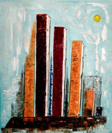 Painting titled "CITY ABSTRACTION" by Anandswaroop Manchiraju, Original Artwork, Oil