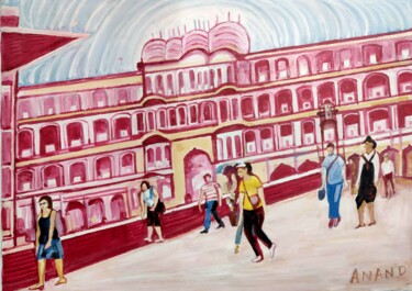 Painting titled "PINK CITY" by Anandswaroop Manchiraju, Original Artwork, Acrylic