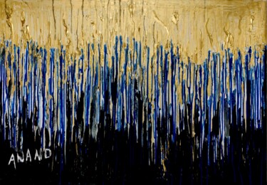 Painting titled "GOLD, BLUE, AND BLA…" by Anandswaroop Manchiraju, Original Artwork, Acrylic