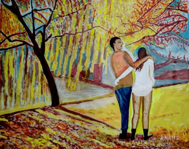 Картина под названием "ROMANCE IN FALL" - Anandswaroop Manchiraju, Подлинное произведение искусства, Акрил
