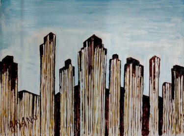 Painting titled "CITY ABSTRACTION-4" by Anandswaroop Manchiraju, Original Artwork, Acrylic