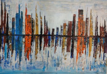 Painting titled "CITY ABSTRACTION-5" by Anandswaroop Manchiraju, Original Artwork, Acrylic