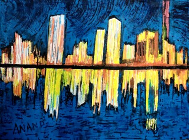 Painting titled "CITY ABSTRACTION-10" by Anandswaroop Manchiraju, Original Artwork, Acrylic