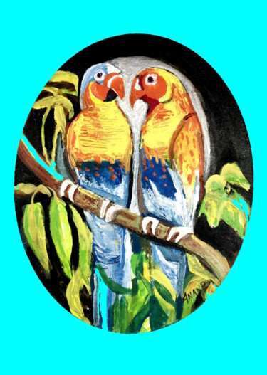 Pittura intitolato "LOVING BIRDS" da Anandswaroop Manchiraju, Opera d'arte originale, Acrilico