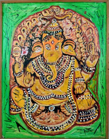Peinture intitulée "ORNAMENTAL GANESHA-1" par Anandswaroop Manchiraju, Œuvre d'art originale, Encre