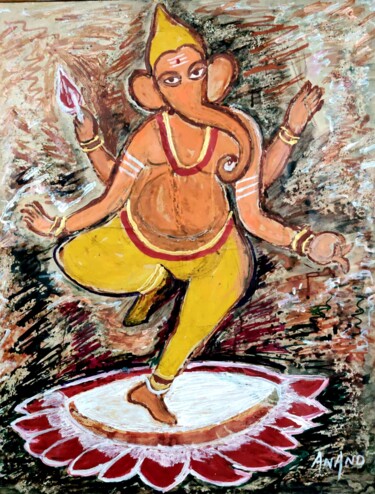 Pintura intitulada "DANCING GANESHA-4" por Anandswaroop Manchiraju, Obras de arte originais, Tinta