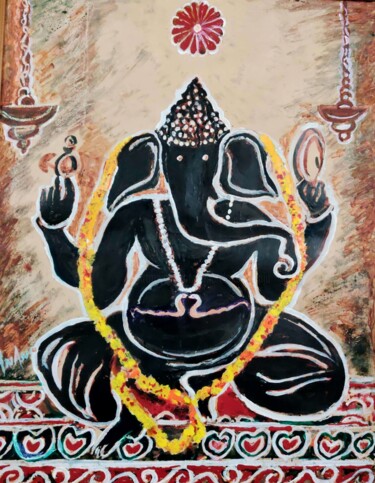 Картина под названием "GANESHA-6" - Anandswaroop Manchiraju, Подлинное произведение искусства, Чернила
