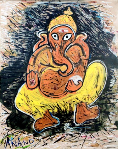 Pintura titulada "CHILD GANESHA-7" por Anandswaroop Manchiraju, Obra de arte original, Tinta