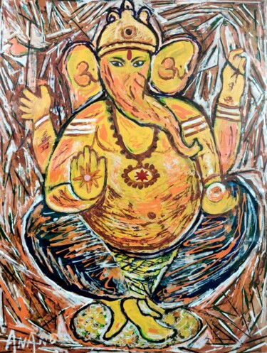 Pintura intitulada "GANESHA-8" por Anandswaroop Manchiraju, Obras de arte originais, Tinta