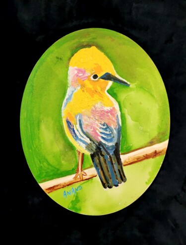 Painting titled "BIRD ON A BRANCH" by Anandswaroop Manchiraju, Original Artwork, Acrylic