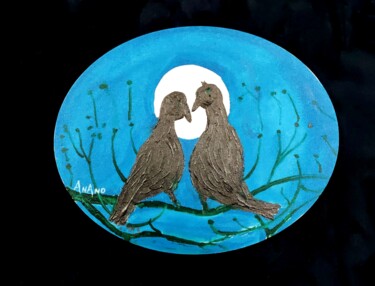 Painting titled "BIRDS IN LOVE" by Anandswaroop Manchiraju, Original Artwork, Acrylic