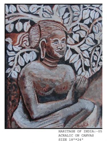 Painting titled "seated woman in jav…" by Anandswaroop Manchiraju, Original Artwork, Acrylic