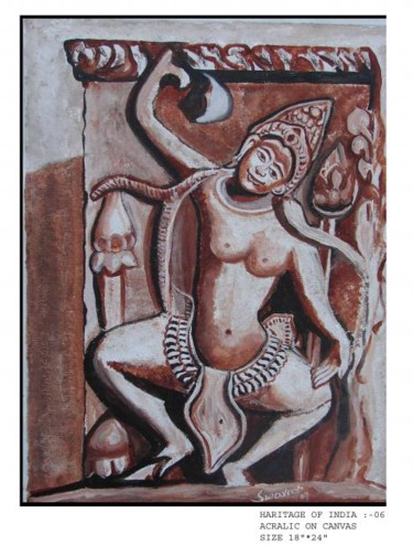 Картина под названием "Dancing Apsara 1" - Anandswaroop Manchiraju, Подлинное произведение искусства, Акрил