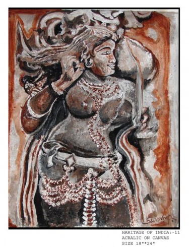 Painting titled "Female figure in hi…" by Anandswaroop Manchiraju, Original Artwork, Acrylic