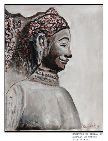 Schilderij getiteld "head of buddha" door Anandswaroop Manchiraju, Origineel Kunstwerk, Acryl