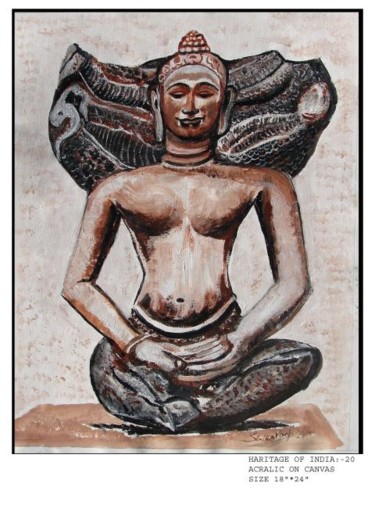 Malerei mit dem Titel "bust of buddha" von Anandswaroop Manchiraju, Original-Kunstwerk, Acryl