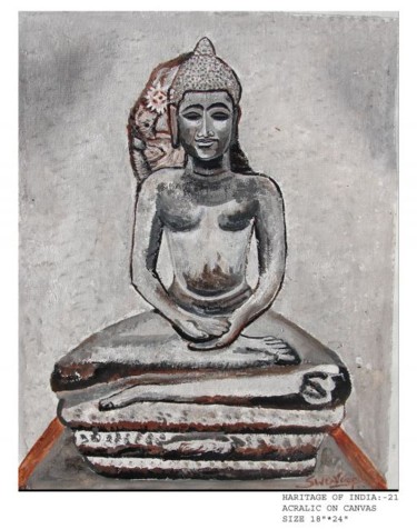 Painting titled "meditating buddha-1" by Anandswaroop Manchiraju, Original Artwork, Acrylic