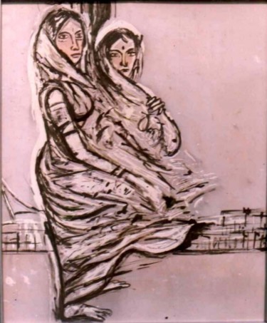 Картина под названием "Women at airport" - Anandswaroop Manchiraju, Подлинное произведение искусства, Другой