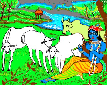 Digital Arts titled "krishna-withfour-co…" by Anandswaroop Manchiraju, Original Artwork, Digital Painting