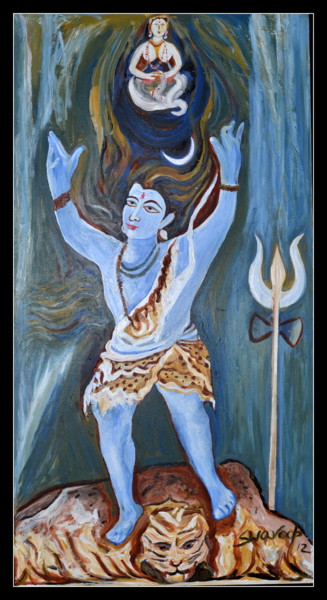 Malerei mit dem Titel "LORD SIVA-BEHOLDER…" von Anandswaroop Manchiraju, Original-Kunstwerk, Acryl