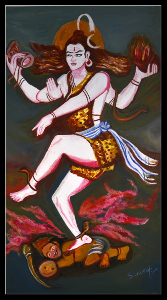 Painting titled "DANCING SHIVA" by Anandswaroop Manchiraju, Original Artwork, Acrylic
