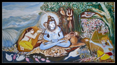 Peinture intitulée "Meditating Siva Bei…" par Anandswaroop Manchiraju, Œuvre d'art originale, Acrylique