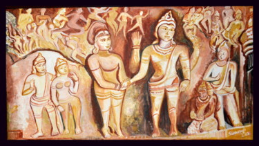 Ζωγραφική με τίτλο "LORD SHIVA'S MARRAGE" από Anandswaroop Manchiraju, Αυθεντικά έργα τέχνης, Ακρυλικό