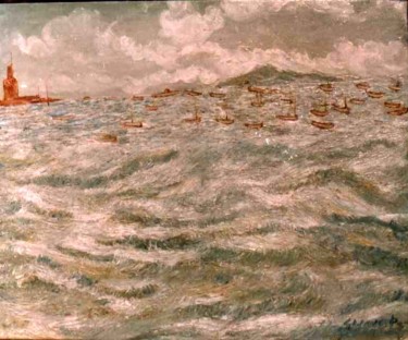Pittura intitolato "SEA -SCAPE-1" da Anandswaroop Manchiraju, Opera d'arte originale, Olio