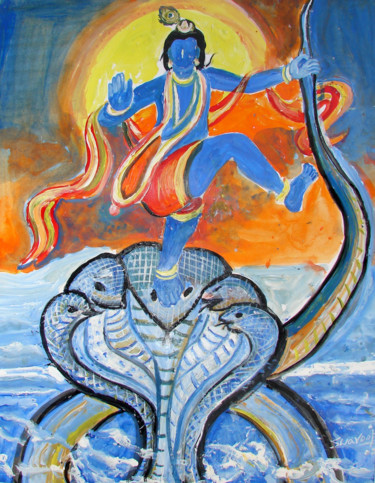Peinture intitulée "KRISHNA CHANTING OC…" par Anandswaroop Manchiraju, Œuvre d'art originale, Huile