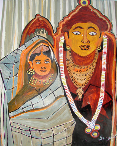 Schilderij getiteld "RADHA KRISHNA" door Anandswaroop Manchiraju, Origineel Kunstwerk, Olie