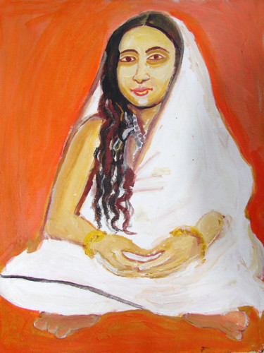 Schilderij getiteld "SAINT-4,SARADA DEVI" door Anandswaroop Manchiraju, Origineel Kunstwerk, Olie