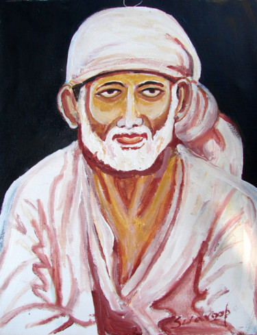 Peinture intitulée "SAINT-5 SAI BABA" par Anandswaroop Manchiraju, Œuvre d'art originale, Huile
