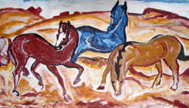 Schilderij getiteld "HORSES-3" door Anandswaroop Manchiraju, Origineel Kunstwerk