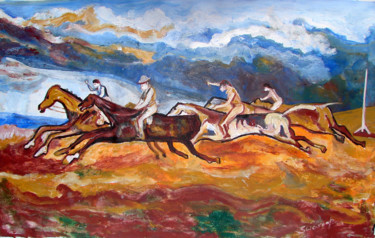 Painting titled "DERBY RACE HORSES-8" by Anandswaroop Manchiraju, Original Artwork, Acrylic