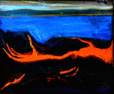 Painting titled "RIVER NRMDA BY NIGHT" by Anandswaroop Manchiraju, Original Artwork, Oil