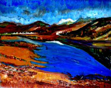 Peinture intitulée "MANASAROVAR LAKE-4" par Anandswaroop Manchiraju, Œuvre d'art originale