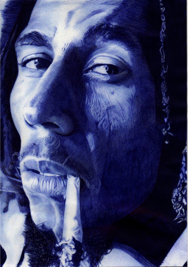 Drawing titled "Bob Marley" by Ananou, Original Artwork, Ballpoint pen