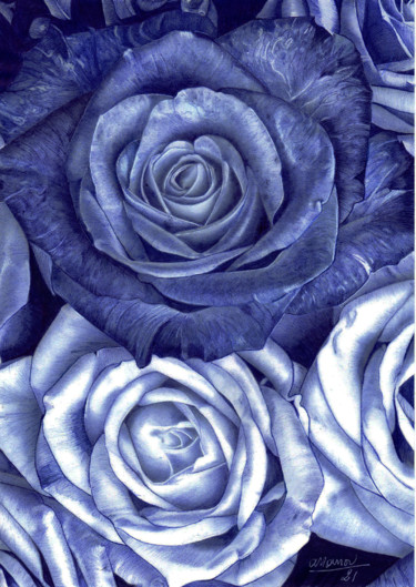 Dessin intitulée "Roses" par Ananou, Œuvre d'art originale, Stylo à bille