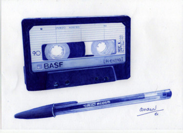 Cassette stylo bic Dessin intitulée "Cassette stylo bic" par Ananou, Œuvre d'art originale, Stylo à bille