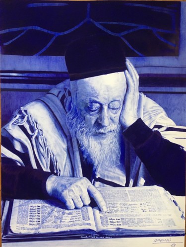 Dessin intitulée "Rabbin" par Ananou, Œuvre d'art originale, Stylo à bille