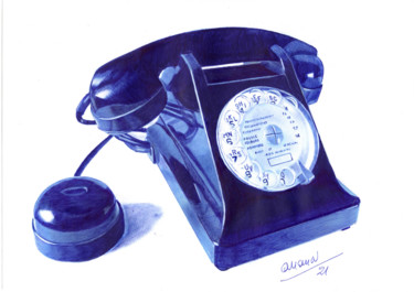 Drawing titled "Telephone Bakelite" by Ananou, Original Artwork, Ballpoint pen
