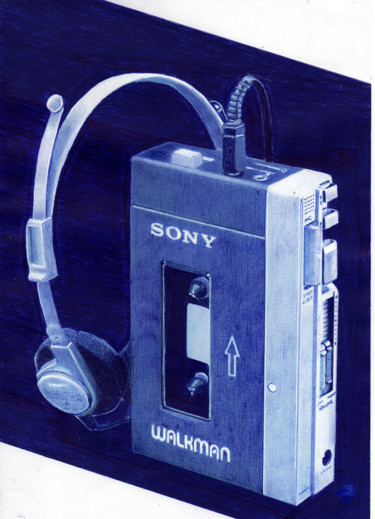 Drawing titled "Walkman" by Ananou, Original Artwork, Ballpoint pen